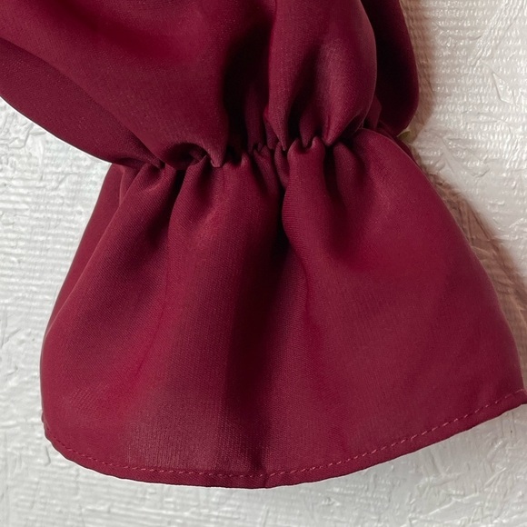 SHEIN Mini Dress Square Smocked Top Babydoll Ruffled Long Sleeve Burgundy Small - Picture 6 of 9